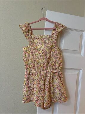 Janie and Jack Pink and Yellow Floral Ruffle-Shoulder Romper